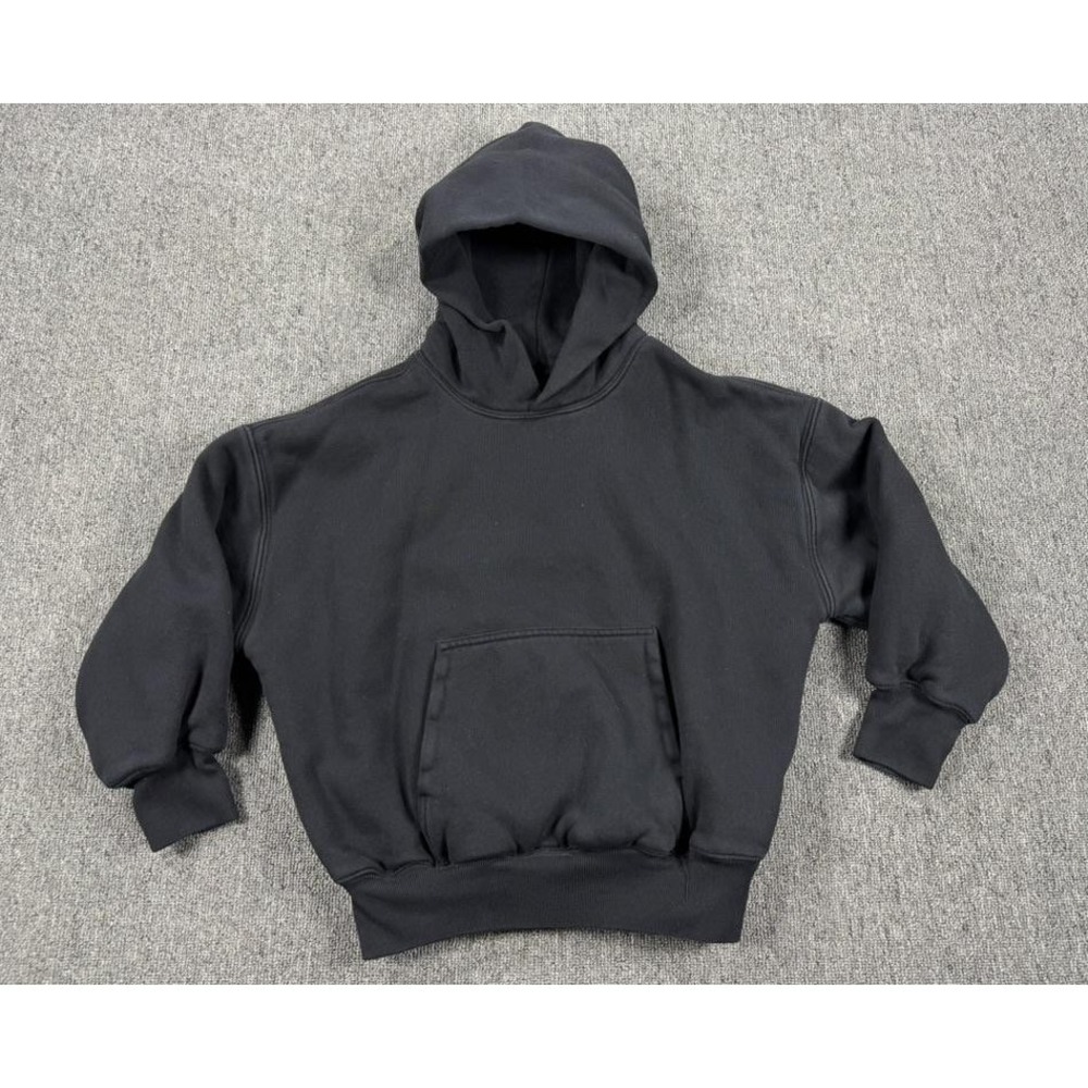 YZY Gap Hoodie Kids Small Black Double Layer Fleece Pullover Relaxed Fit
